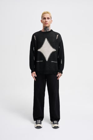 Erkek Patterned Kazak Siyah