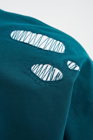 Erkek Patchwork and Stitched Oversize Tişört Yağ Yeşili