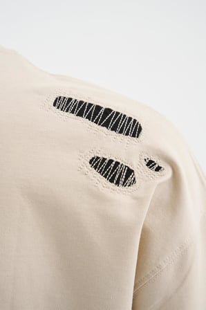 Erkek Patchwork and Stitched Oversize Tişört Açık Bej