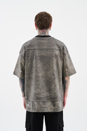 Erkek Denim Efect Oversi̇ze Ti̇şört Kahverengi