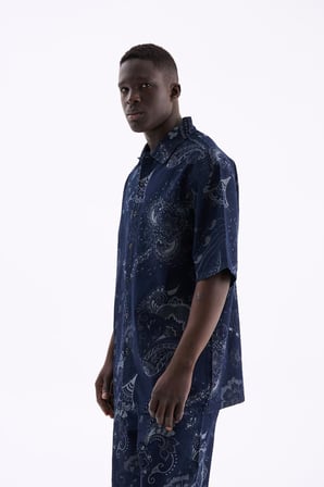 Erkek Paisley Patterned Gömlek Mavi
