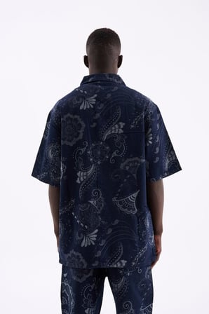 Erkek Paisley Patterned Gömlek Mavi
