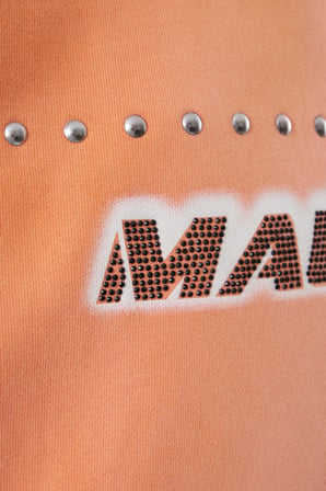 Erkek Printed And Rhinestone Yıkamalı Oversi̇ze Ti̇şört Turuncu