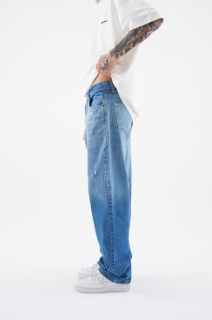 Erkek Ethnical Patterned Jean Mavi
