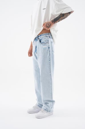 Erkek Ethnical Patterned Jean Açık Mavi