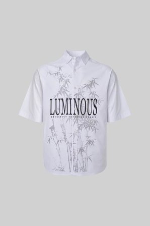 Erkek Floral Printed Pamuk Oversize Gömlek Beyaz