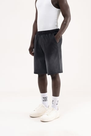 Erkek Degrade Efected Washing Oversize Şort Antrasit