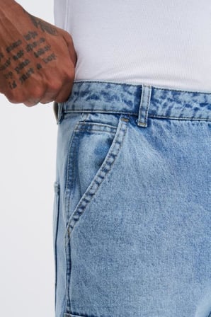 Erkek Oversize Yıkama Efektli Jean Pantolon Açık Mavi