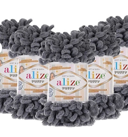 Alize Puffy 87 Koyu Gri 5'li Paket Örgü İpi