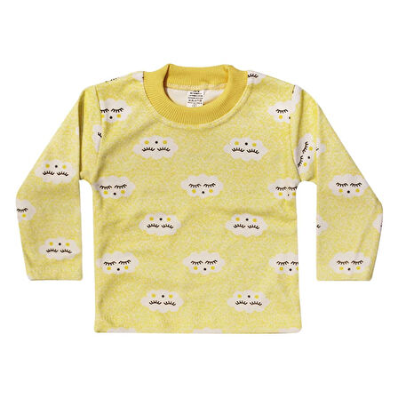 Bulut Desenli Alt Üst Sarı 2'li Pijama Takım