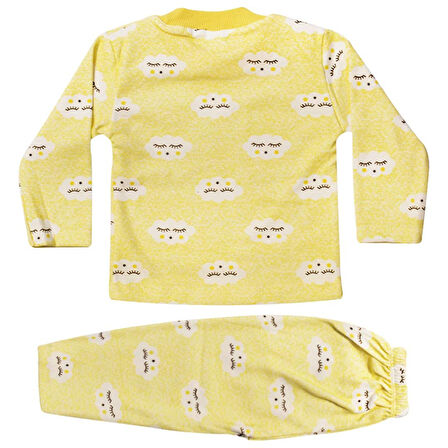 Bulut Desenli Alt Üst Sarı 2'li Pijama Takım