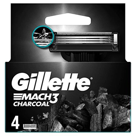 Gillette Mach3 Charcoal Yedek Tıraş Bıçağı 4'lü