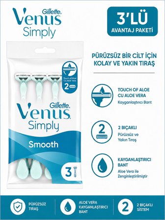Gillette Venus Simply 2 Basic Kullan At Kadın Tıraş Bıçağı 4 'lü 3 Paket