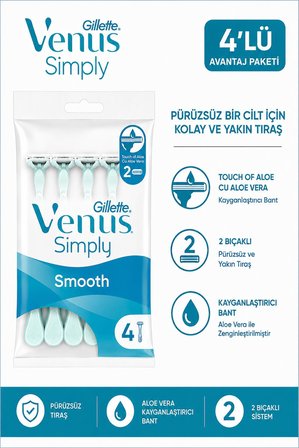 Gillette Venus Simply 2 Basic Kullan At Kadın Tıraş Bıçağı 4 'lü 4 Paket
