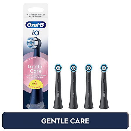 Oral-B iO Serisi Gentle Care Siyah Orijinal Yedek Başlıkları Hassas Diş Etlerine Uygun 4'lü