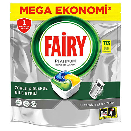 Fairy Platinum Bulaşık Makinesi 113 Yıkama Limon Kokulu