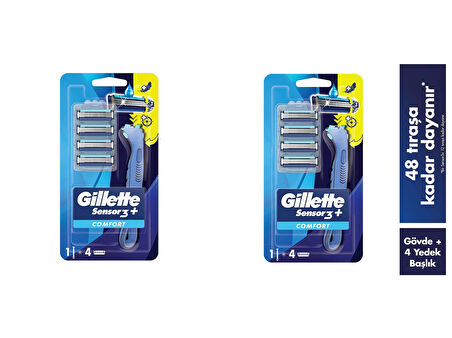 Gillette Sensor 3 Plus Comfort Makine + 4 Bıçak-2 Adet