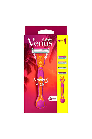 Gillette Simply Venus 3 Miami Tıraş Makinesi Gövdesi + 4 Bıçak
