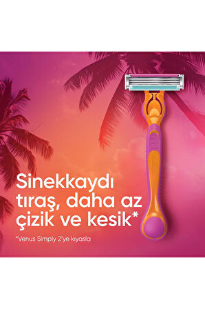 Gillette Simply Venus 3 Miami Tıraş Makinesi Gövdesi + 4 Bıçak