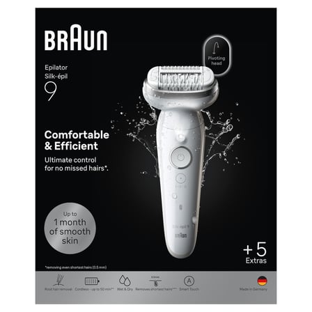 Braun Silk·épil 9 Epilatör, Islak ve Kuru, Kalıcı Pürüzsüz Cilt, 9-061