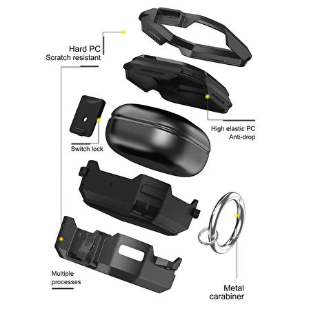 CaseOnn Samsung Galaxy Buds Live - Buds Pro Kılıf Güvenlik Kilitli Military Tank Haki