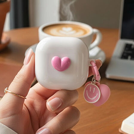 CaseOnn Samsung Galaxy Buds Live - Buds Pro Kılıf Figürlü 3D Smiley Kalp Pembe