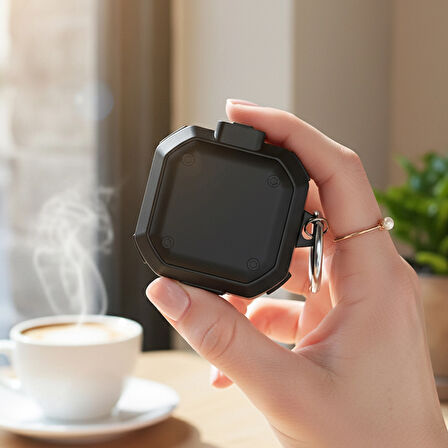 CaseOnn Samsung Galaxy Buds 2 - Buds 2 Pro Kılıf Güvenlik Kilitli Military Tank Siyah