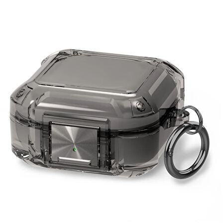 CaseOnn Samsung Galaxy Buds 2 - Buds 2 Pro Kılıf Transparan Emniyet Kilitli Füme