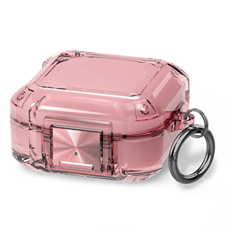 CaseOnn Samsung Galaxy Buds 2 - Buds 2 Pro Kılıf Transparan Emniyet Kilitli Pembe