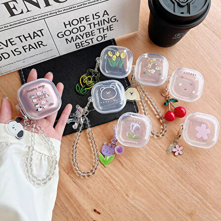 CaseOnn Samsung Galaxy Buds 2 - Buds 2 Pro Kılıf Figürlü Transparan Kalp Kırmızı