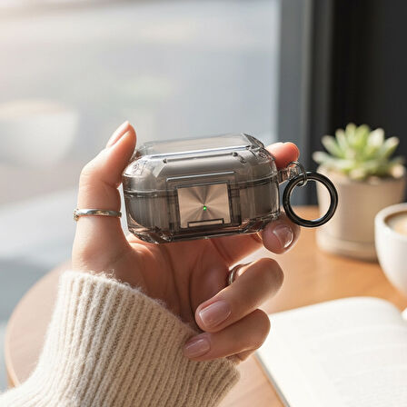 CaseOnn Samsung Galaxy Buds FE - Buds Core Kılıf Transparan Emniyet Kilitli Füme