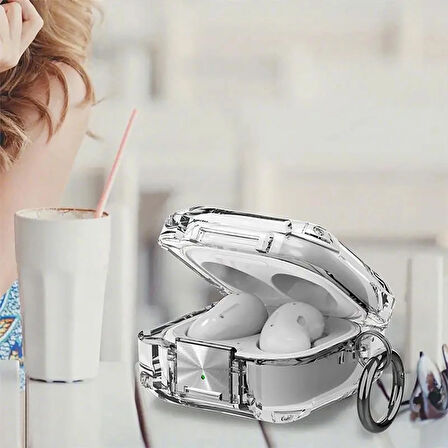 CaseOnn Samsung Galaxy Buds FE - Buds Core Kılıf Transparan Emniyet Kilitli Füme