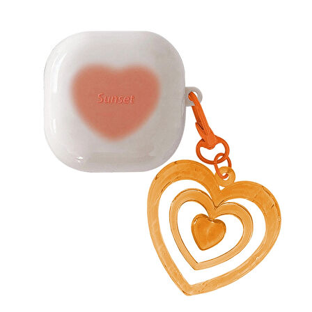 CaseOnn Samsung Galaxy Buds FE - Buds Core Kılıf Renkli Gösterişli Kalp Turuncu