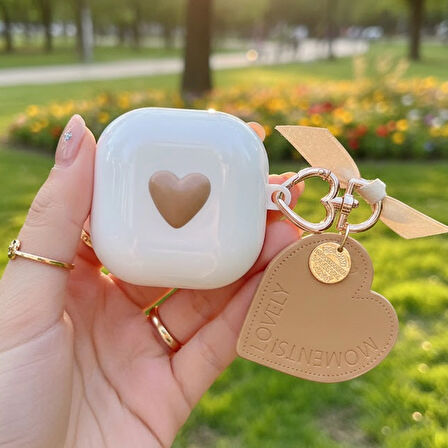 CaseOnn Samsung Galaxy Buds FE - Buds Core Kılıf Figürlü 3D Lovely Kalp Kahverengi