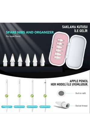 Apple Pencil 2./1. Nesil Pencil Pro/USB-C için Saklama Kutulu Yedek Kalem Ucu 6 Adet