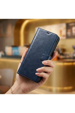 CaseOnn Tecno Spark Slim 5G Kılıf Kart Bölmeli Stand Özellikli Cüzdanlı Manyetik Kapak Lacivert