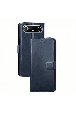 CaseOnn Tecno Spark Slim 5G Kılıf Kart Bölmeli Stand Özellikli Cüzdanlı Manyetik Kapak Lacivert