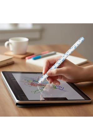 CaseOnn Apple Pencil 2. Nesil Kılıf Pastel Benek Desenli Silikon Mavi (Ürün Kalem DEĞİLDİR)