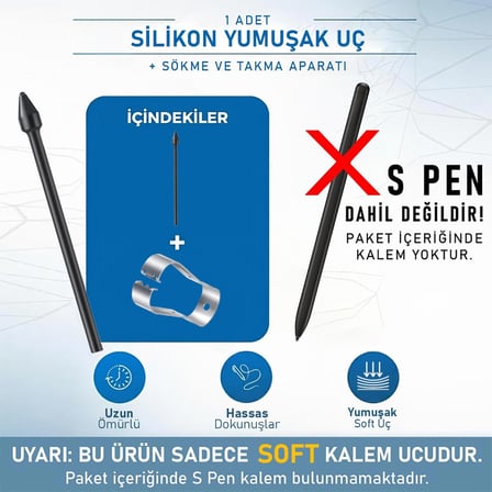 Galaxy Tab S10 FE S Pen Silikon Soft Kalem Ucu 1 Adet Siyah (Ürün Kalem DEĞİLDİR)