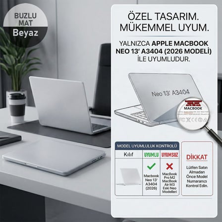 CaseOnn Apple Macbook Neo 13" İnç Uyumlu Kılıf A3404 (2026) Mat Buzlu Koruyucu Sert Kapak Beyaz