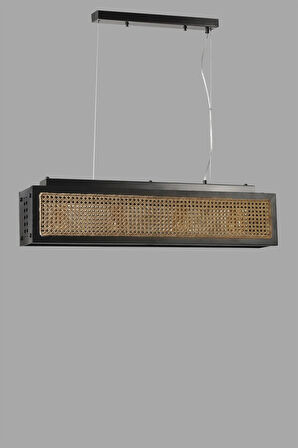 KUMSAL DİKDÖRTGEN SİYAH RATTAN AVİZE