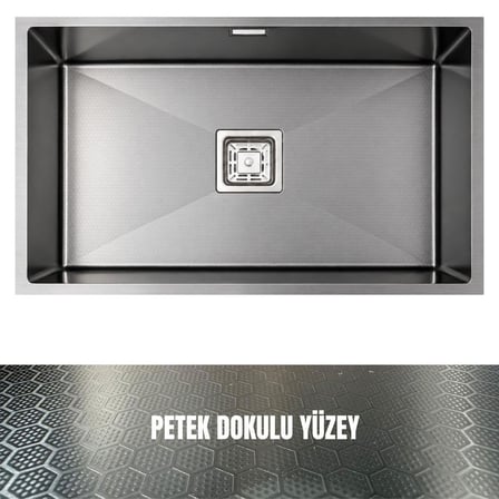 Gl General Neo 70 40X70 Antrasit Petek Dokulu Çelik Mutfak Eviyesi 304 Paslanmaz Çelik 1Mm