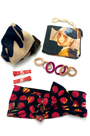 Renkli Desenli Taç Toka Bandana Set