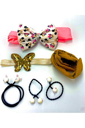 Renkli Desenli Taç Toka Bandana Set