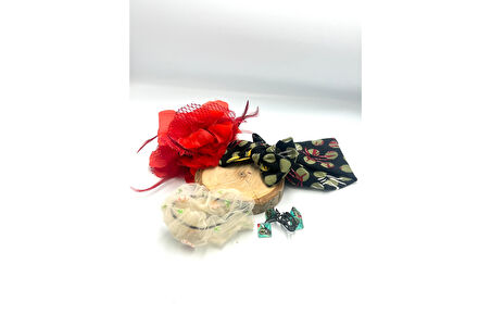 Renkli Desenli Taç Toka Bandana Set