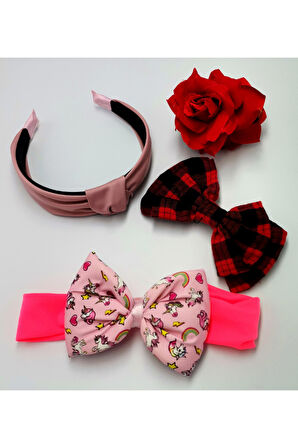 Renkli Desenli Taç Toka Bandana Set