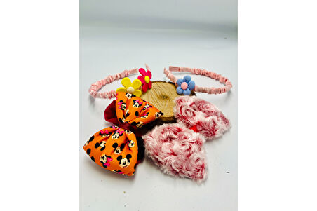 Renkli Desenli Taç Toka Bandana Set