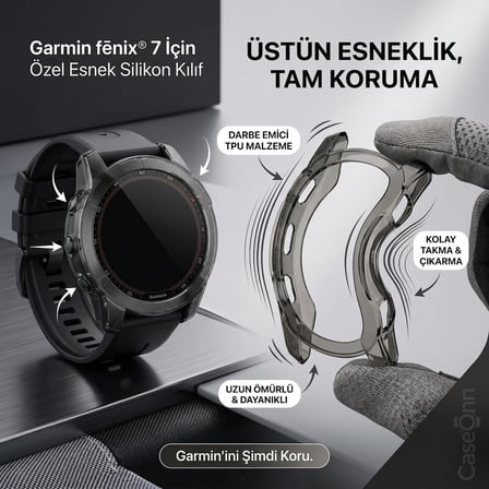 CaseOnn Garmin Fenix 7 Sapphire Solar Kılıf Darbeye Dayanıklı Kasa Koruyucu Esnek Silikon Füme