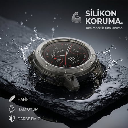 CaseOnn Garmin Instinct 3 - 50 mm AMOLED Kılıf Darbeye Dayanıklı Kasa Koruyucu Esnek Silikon Füme