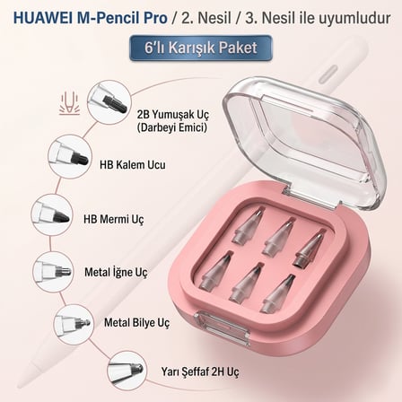 CaseOnn Huawei M-Pencil Pro için Saklama Kutulu Yedek Kalem Ucu 6 Adet